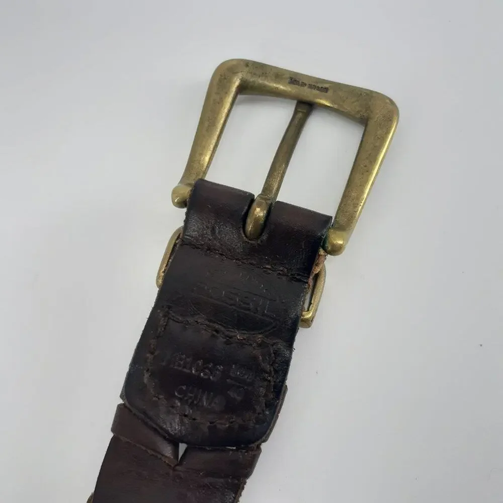 Fossil Men's Genuine Leather Links Gold Tone Buckle Solid Brass Single Prong